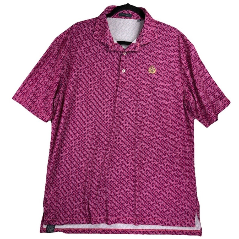 Turtleson Polo Shirt Mens XL Pink Navy Geometric Performance Golf Short Sleeve